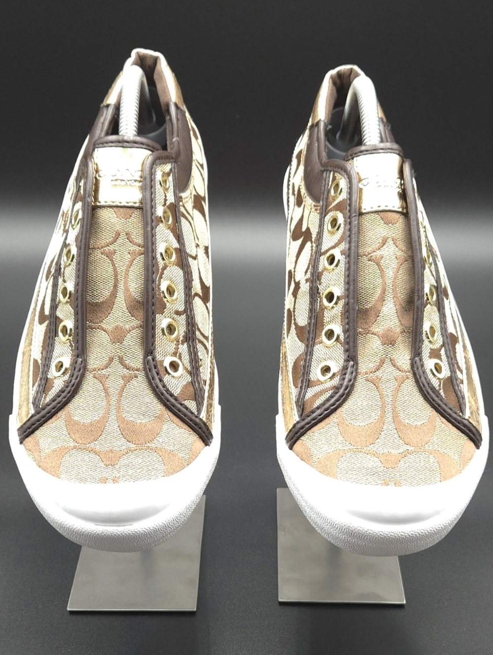 Coach Felix Signature C Monogram Khaki Gold Metallic Low Top SlipOn Sneakers 10B